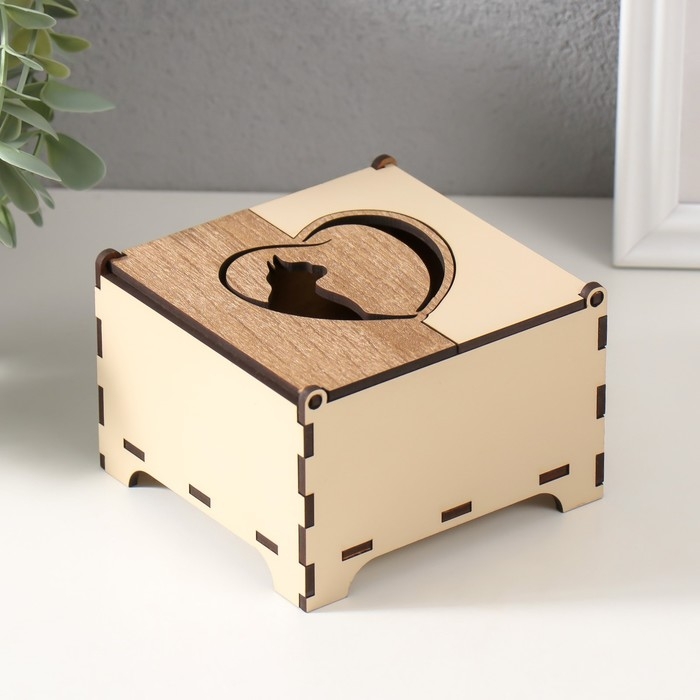 Шкатулка комбинированная  Шкатулка комбинированная "Кот в сердечке" 10,5х10х7 см