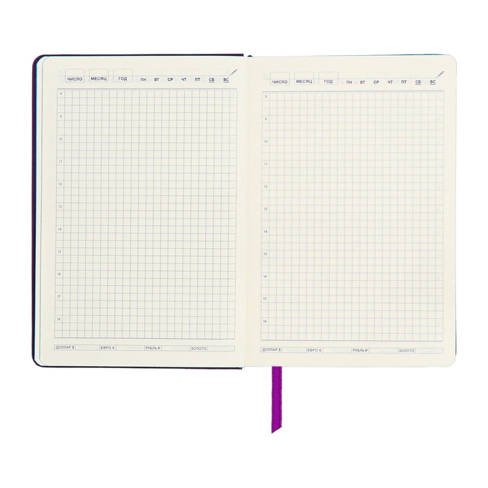 Ежедневник недатированный A5, 140л, клетка, кожзам, на резинке, синий срез, Фиолетовый Ежедневник недатированный A5, 140л, клетка, кожзам, на резинке, синий срез, Фиолетовый