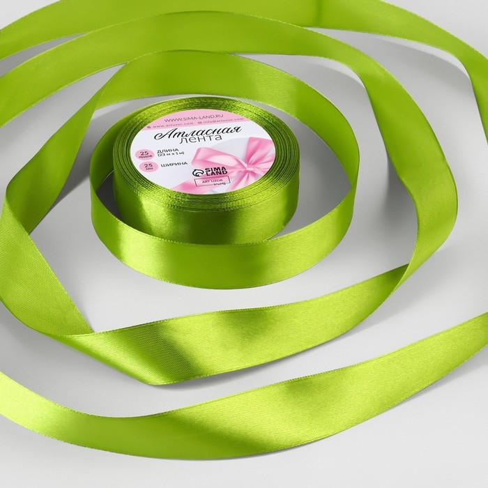 Лента атласная, 25 мм &times; 23 &plusmn; 1 м, цвет светло-оливковый №184