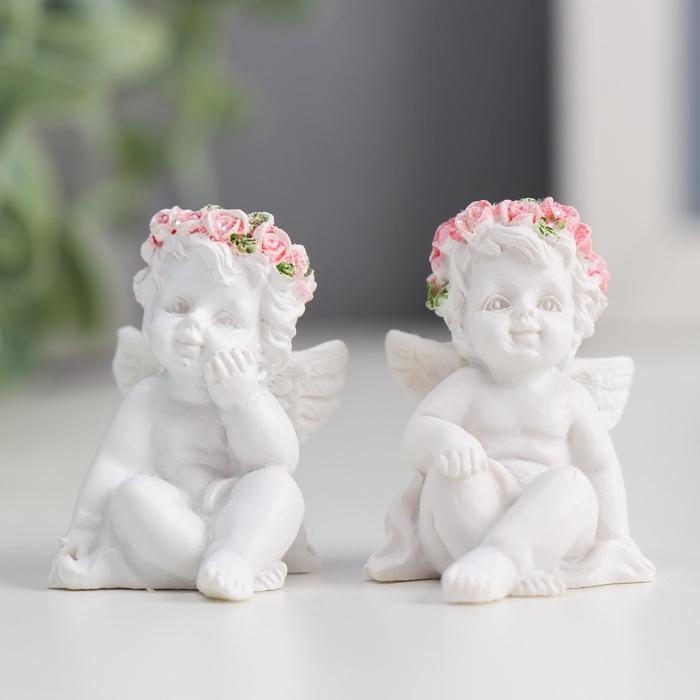 Сувенир полистоун Сувенир полистоун "Ангелочек в розовом веночке" МИКС 5х3,5х3 см