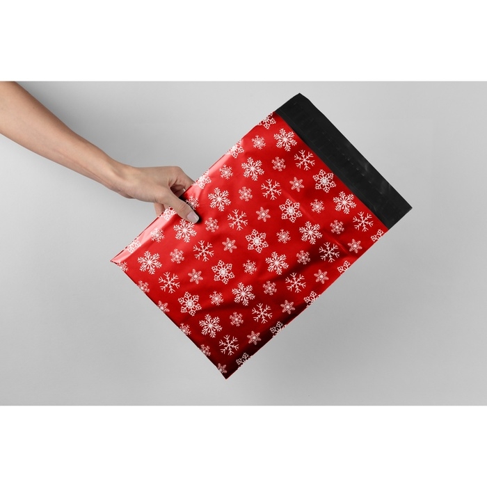 Новый год. Курьерский пакет с клеевым клапаном новогодний,  Новый год. Курьерский пакет с клеевым клапаном новогодний, "Снежинки" 17 х 26 см.