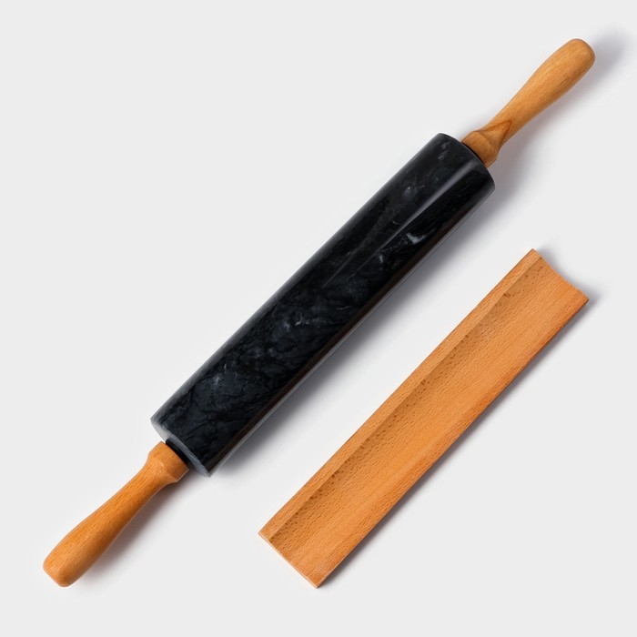 Скалка из мрамора Magistro, с подставкой, 45×5 см, цвет чёрный Скалка из мрамора Magistro, с подставкой, 45×5 см, цвет чёрный