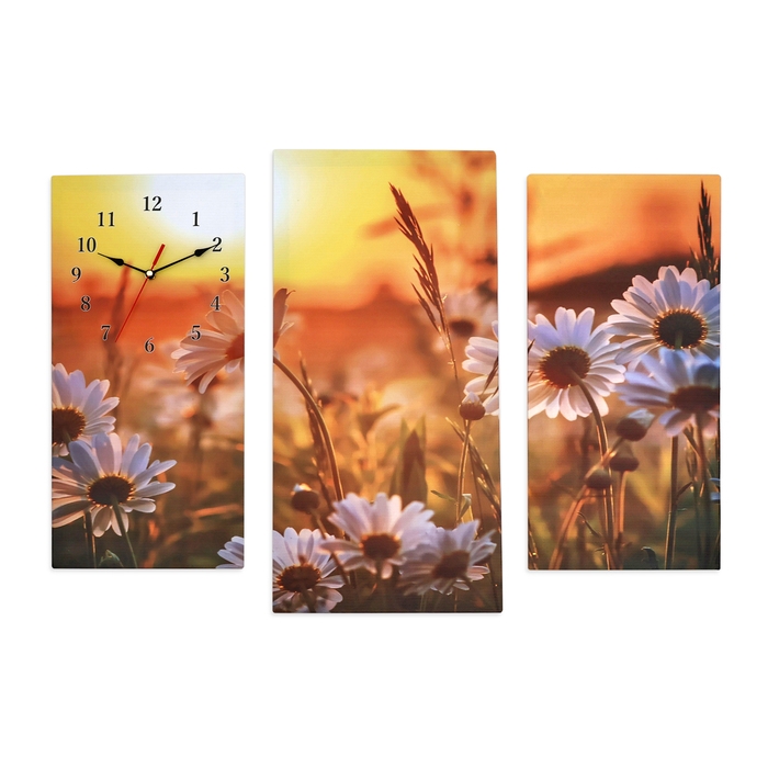 Часы-картина настенные, модульные  Часы-картина настенные, модульные "Ромашки на закате", бесшумные, 60 х 80 см