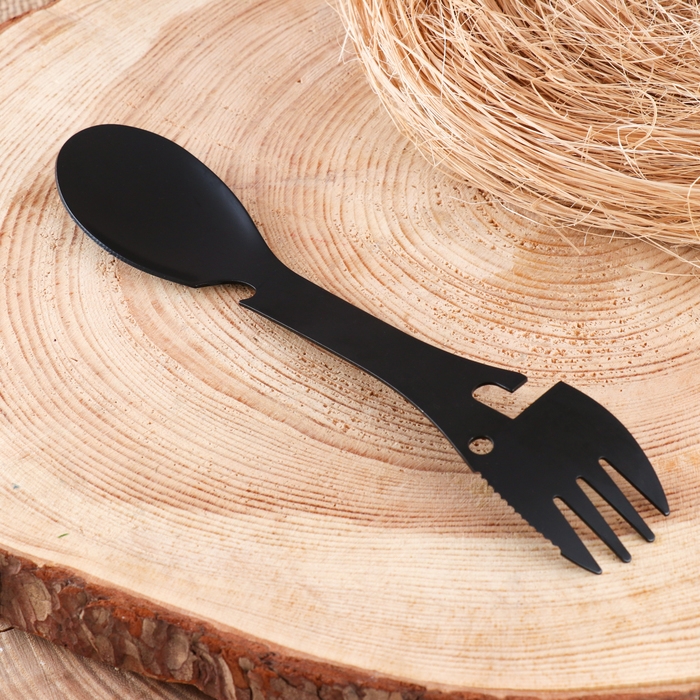 Многофункциональный прибор  Многофункциональный прибор "Вилка-ложка" туристический, черный