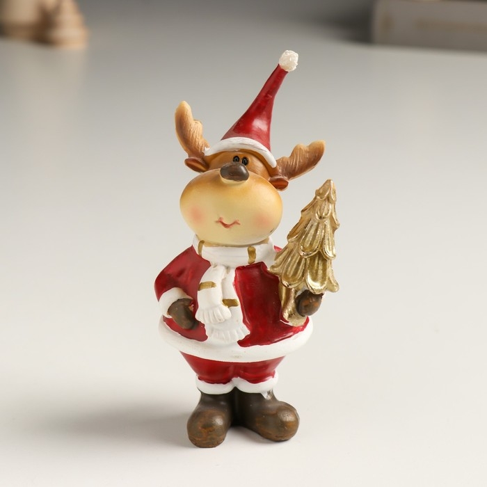 Сувенир полистоун Сувенир полистоун "Лосик в красном кафтане и колпаке с ёлкой/подарком" МИКС 4х5х10 см