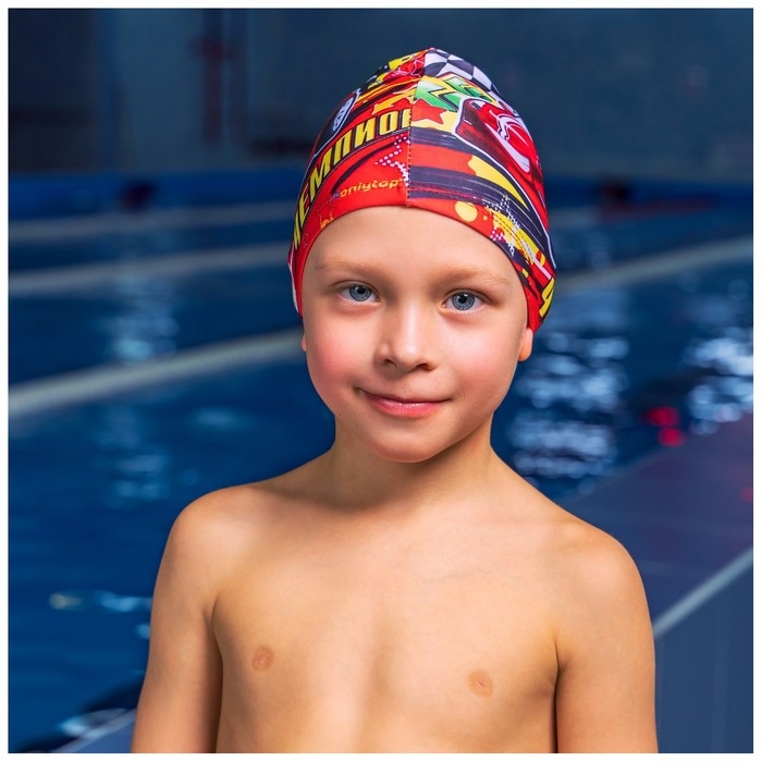 Шапочка для плавания детская ONLYTOP «Чемпион», тканевая, обхват 46-52 см