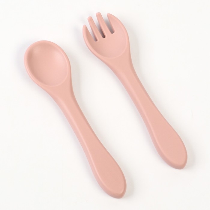 Набор детский столовых приборов, вилка и ложка M&B (силикон), пыльная роза Набор детский столовых приборов, вилка и ложка M&B (силикон), пыльная роза