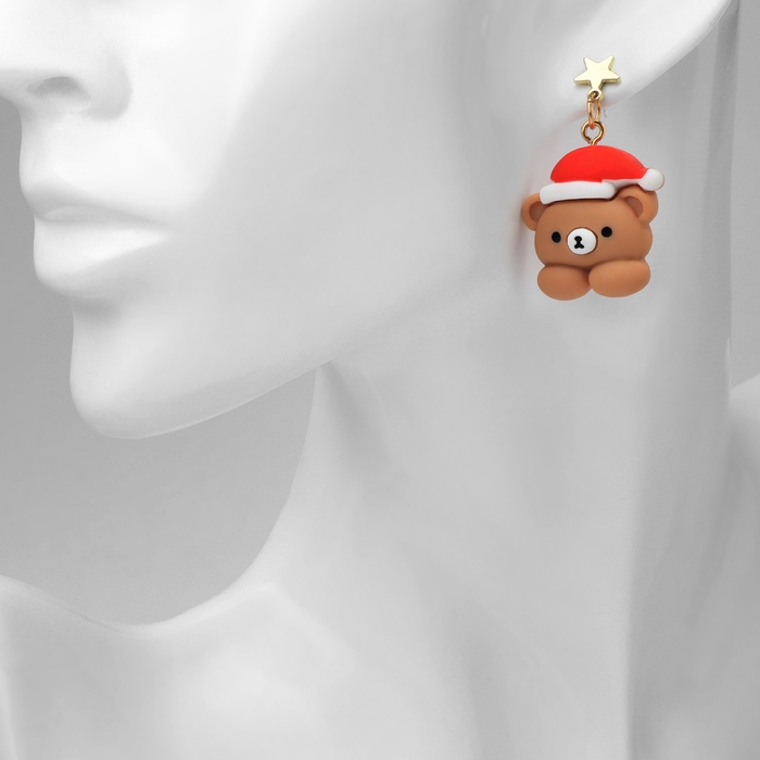 Новый год! Серьги «Новогодние» медведь с подарком, цветные в золоте Новый год! Серьги «Новогодние» медведь с подарком, цветные в золоте