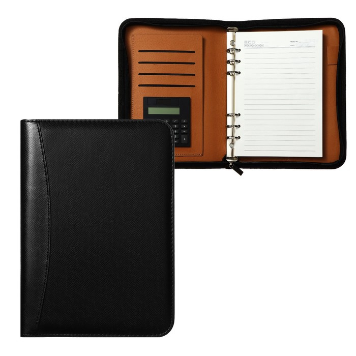 Органайзер на кольцах А5, 100 листов в линейку, с калькулятором, на молнии, чёрный Органайзер на кольцах А5, 100 листов в линейку, с калькулятором, на молнии, чёрный