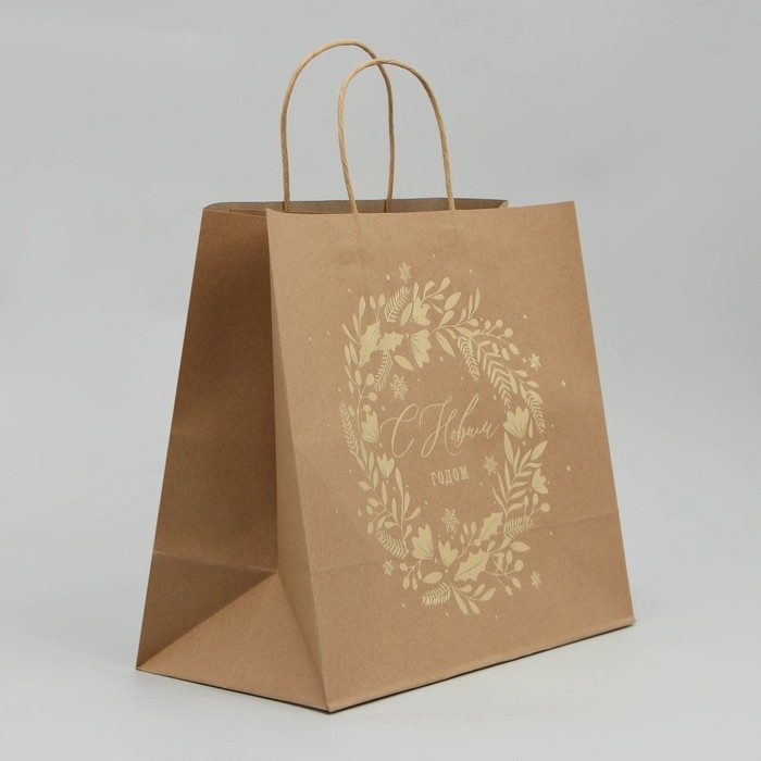 Пакет подарочный новогодний крафтовый Gold, 32 х 28 х 15 см, Новый год Пакет подарочный новогодний крафтовый Gold, 32 х 28 х 15 см, Новый год