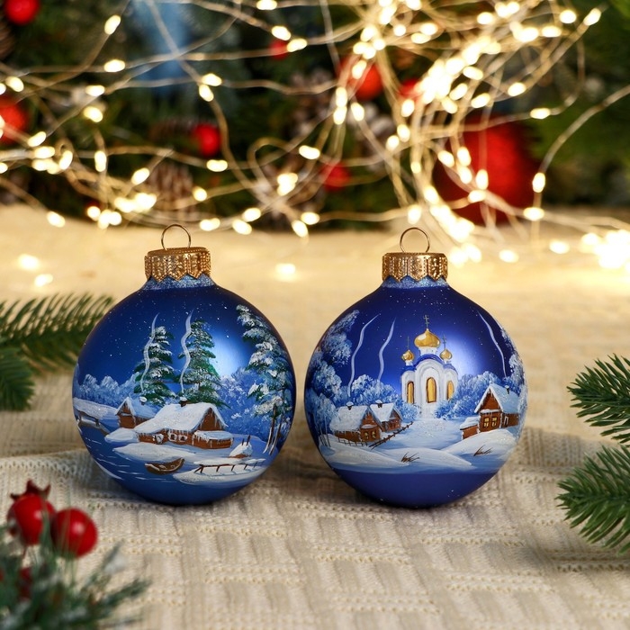 Набор из 4-х ёлочных шаров 80 мм «Зимняя композиция» Набор из 4-х ёлочных шаров 80 мм «Зимняя композиция»