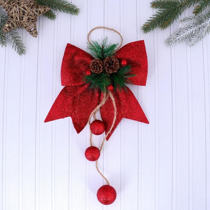 Украшение новогоднее  Украшение новогоднее "Бант с декором" 16х18,5 см, красный