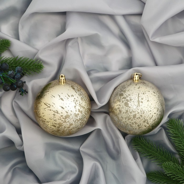 Набор шаров пластик d-10 см, 2 шт «Ретро» золото Набор шаров пластик d-10 см, 2 шт «Ретро» золото