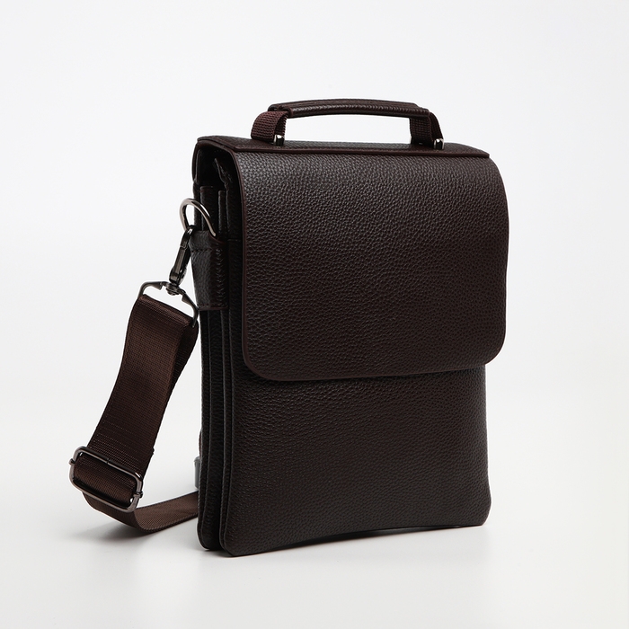 Сумка мужская на клапане TEXTURA, наружный карман, цвет коричневый Сумка мужская на клапане TEXTURA, наружный карман, цвет коричневый