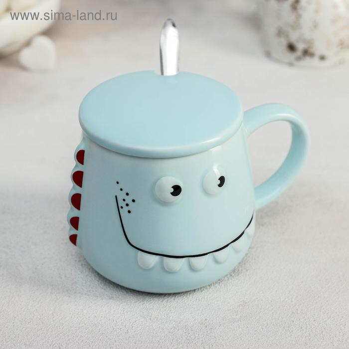 Кружка керамическая с крышкой и ложкой «Зубастик», 480 мл, цвет МИКС Кружка керамическая с крышкой и ложкой «Зубастик», 480 мл, цвет МИКС