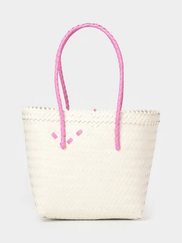 Сумка плетёная на застёжке &laquo;Девочка с букетом&raquo;, 40&times;10&times;55 см, пластик, бело-розовая