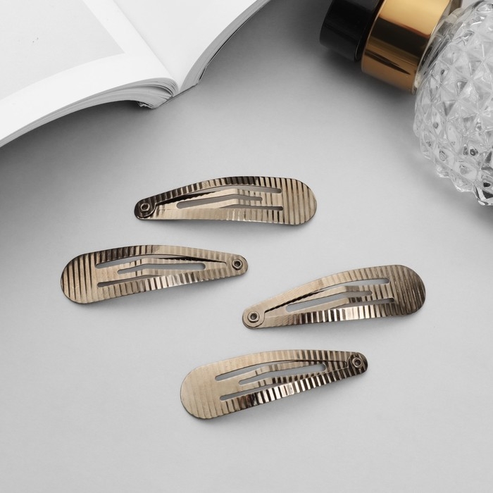 Невидимка для волос  Невидимка для волос "Ажурная " (набор 6 шт) полоса, 5 см, тёмное серебро