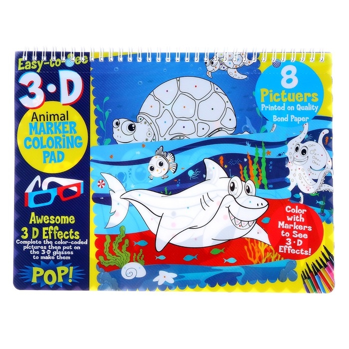 Книжка-раскраска многоразовая «Подводный мир» фломастеры 12 цв., 3D очки, бутылочка для воды Книжка-раскраска многоразовая «Подводный мир» фломастеры 12 цв., 3D очки, бутылочка для воды