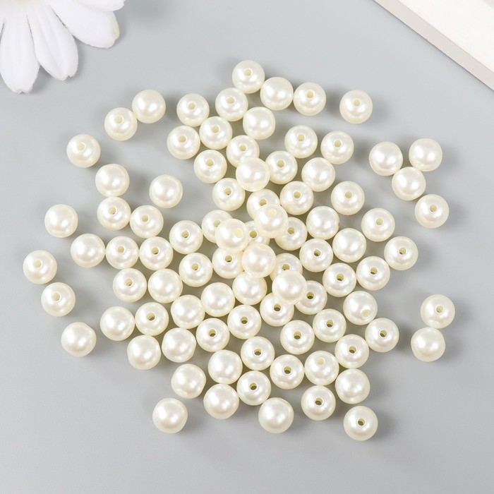 Набор бусин Набор бусин "Рукоделие" пластик, диаметр 8 мм, 25 гр, молочный