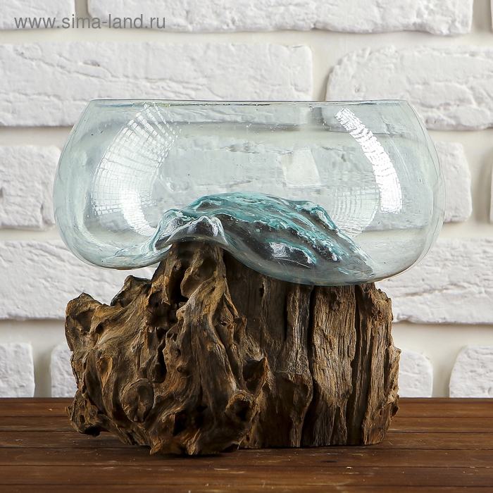 Вазон стекло на дереве  Вазон стекло на дереве "Забота" 20х25х25 см, МИКС