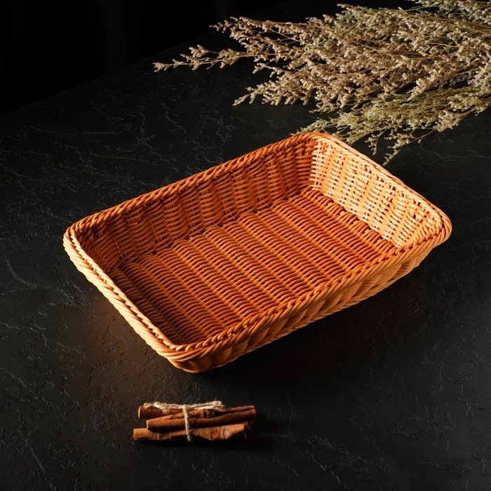 Корзинка для фруктов и хлеба Доляна «Капучино», пластик, плетёная, 34×24×7 см, коричневая