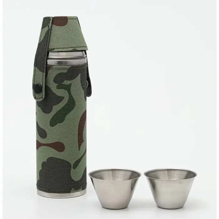 Фляжка Мастер К, 300 мл, 2 стопки 30 мл, в чехле, подарочная, нержавеющая сталь, зелёная