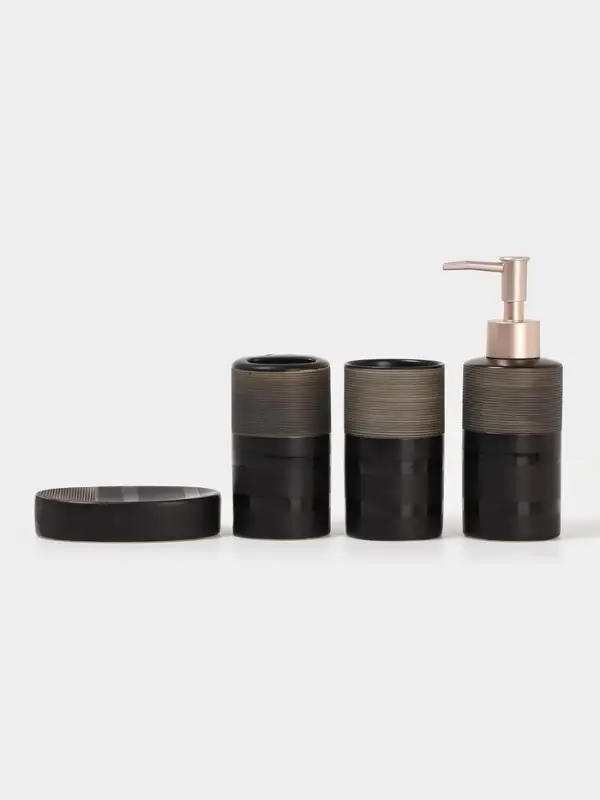 Аксессуары для ванной Доляна &laquo;Классика&raquo;, 4 предмета: дозатор 300 мл, мыльница, 2 стакана, чёрные