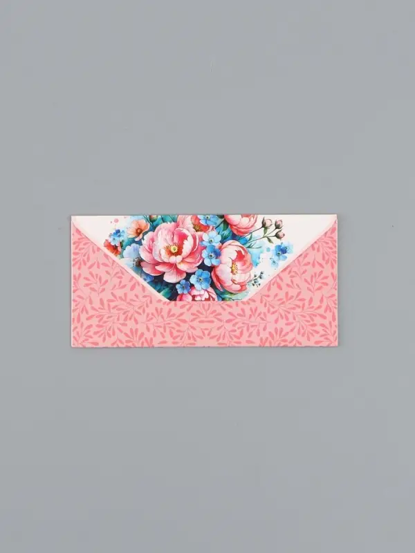 Конверт для денег &laquo;Цветы&raquo;, голубой и розовый, 16,5 х 8 см
