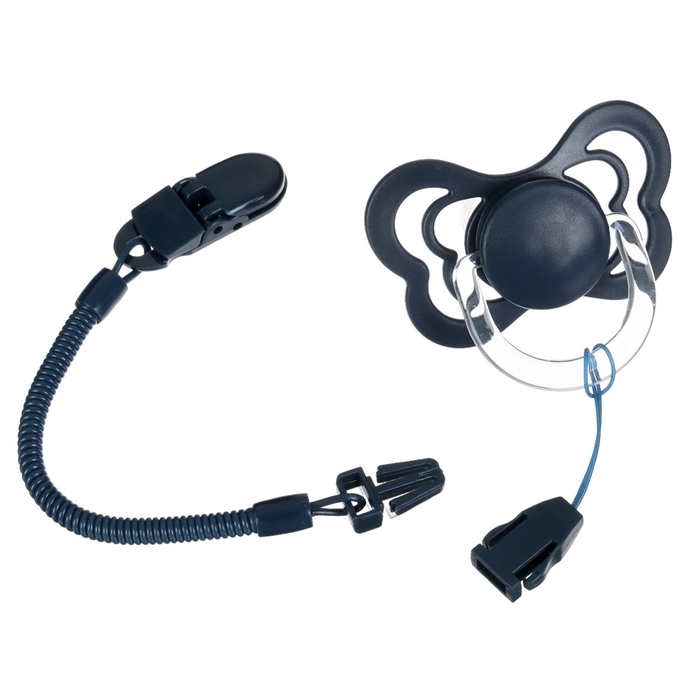 Соска - пустышка ортодонтическая, силикон, +6 мес., с держателем цвет синий