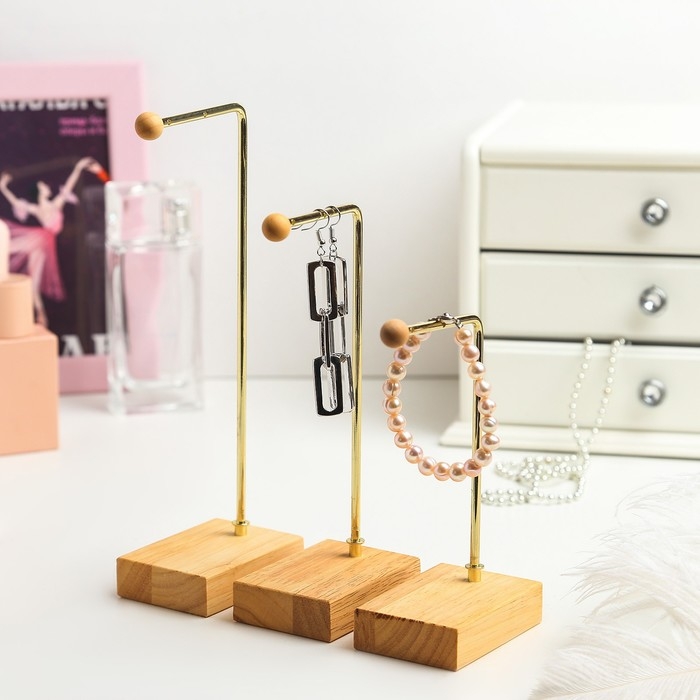 Подставка под серьги, набор 3 шт., 20×16,5×12,5 цвет золото Подставка под серьги, набор 3 шт., 20×16,5×12,5 цвет золото