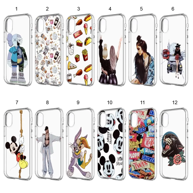Чехол iPh X прозрачный TPU 1.2 мм с принтами в ассортименте Чехол iPh X прозрачный TPU 1.2 мм с принтами в ассортименте