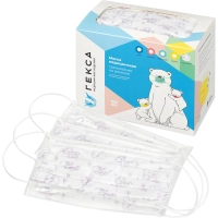 Маска медицинская 3-х сл., резинка,с рисунком 100шт/уп  Гекса
