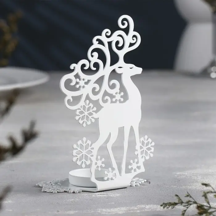 Подсвечник  Подсвечник "Олень" металл на одну свечу, 6,5х9,6х14,5 см, белый