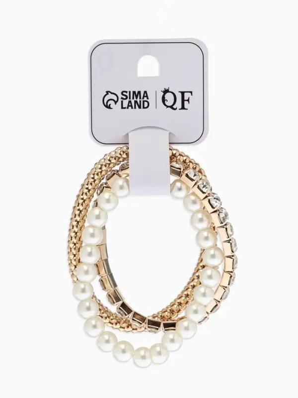 Браслеты &laquo;Стиль&raquo;, набор 3 шт. шар №8, со стразами, тянется, белый в золоте