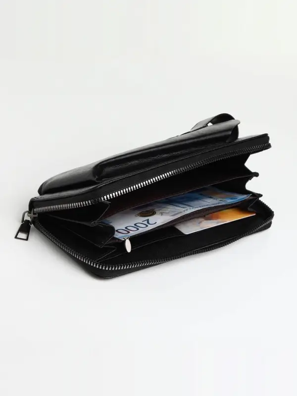Портмоне мужское на молнии, отдел для телефона, карт, монет, цвет чёрный