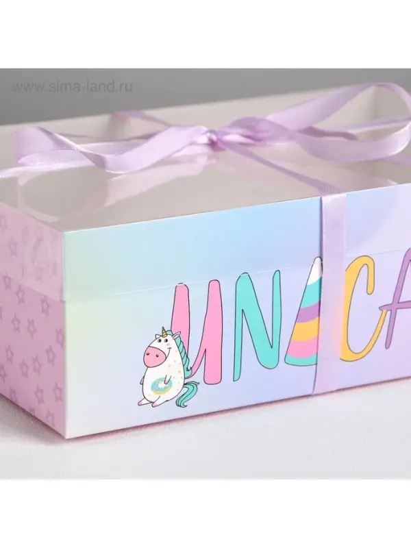 Коробка для капкейка, кондитерская упаковка, 6 ячеек, Unicake, 23&times;16&times;7.5 см
