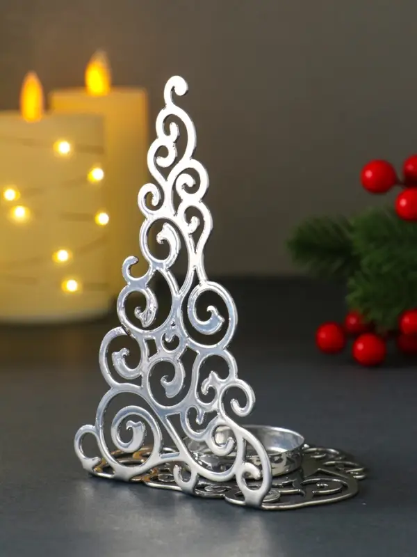 Подсвечник на 1 свечу «Ёлка новогодняя нарядная», металл под хром, 10×7.5×13.5 см