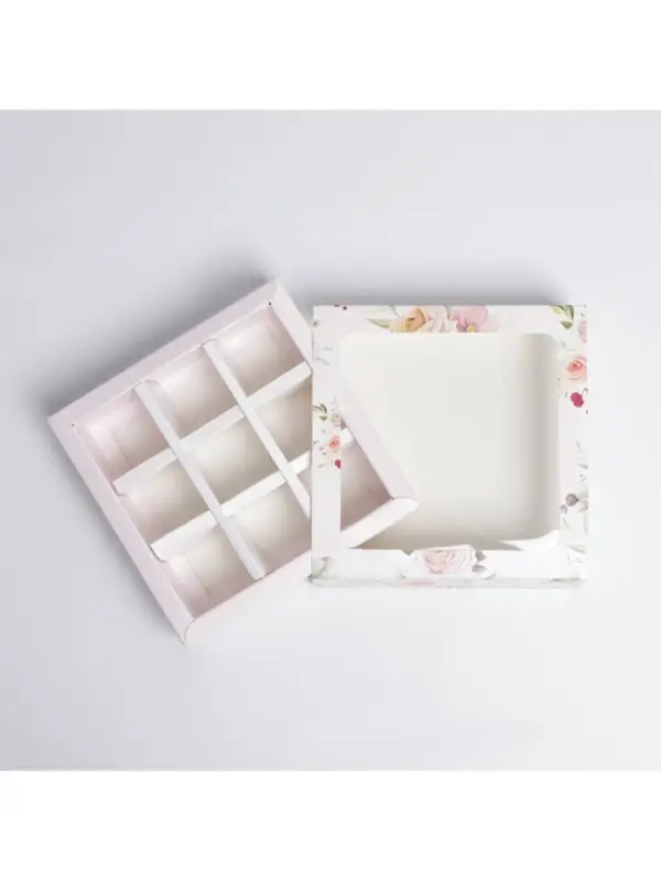 Коробка для конфет, кондитерская упаковка, 9 ячеек, &laquo;С 8 Марта&raquo; 14.5&times;14.5&times;3.5 см