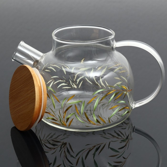 Чайник стеклянный заварочный с бамбуковой крышкой «Тропики», 1000 мл Чайник стеклянный заварочный с бамбуковой крышкой «Тропики», 1000 мл