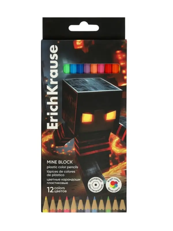 Карандаши 12 цветов, ErichKrause Mine Block, пластиковые, шестигранные