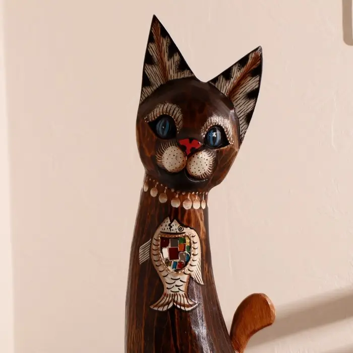 Сувенир дерево "Кошка морская с рыбкой и ящерками" 100х16х7 см