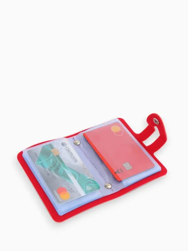 Визитница на кнопке, 24 карты, однотонная, красная