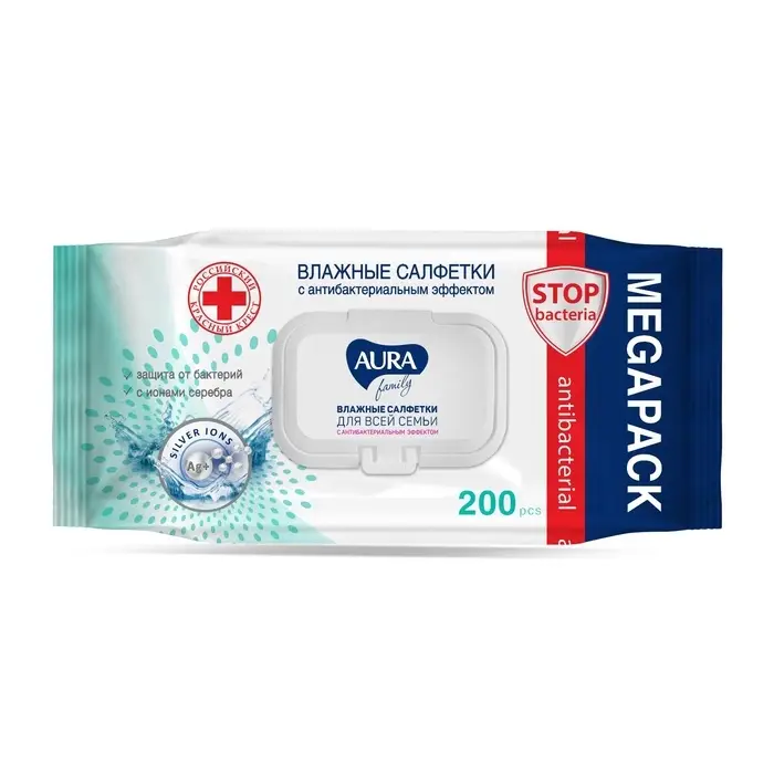 Влажные салфетки Aura Family, для всей семьи, 200 шт.