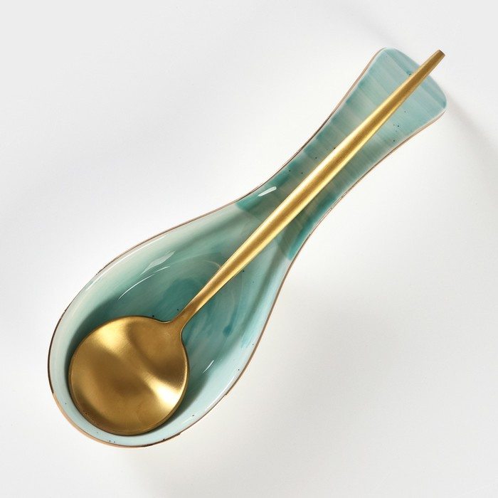 Подставка фарфоровая под ложку Доляна «Млечный путь», 21,5×7,5 см, цвет бирюзовый Подставка фарфоровая под ложку Доляна «Млечный путь», 21,5×7,5 см, цвет бирюзовый