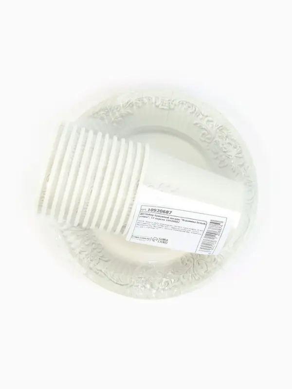 МП Набор бумажной посуды МП Набор бумажной посуды "Керамика белый, узоры", 12 персон