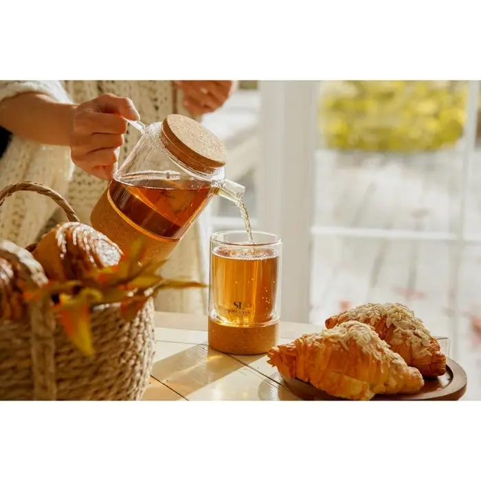 Стакан SL Home &laquo;Алькорноке&raquo;, 300 мл, 8&times;12 см, с двойными стенками, на пробковой подставке, стекло, прозрачный