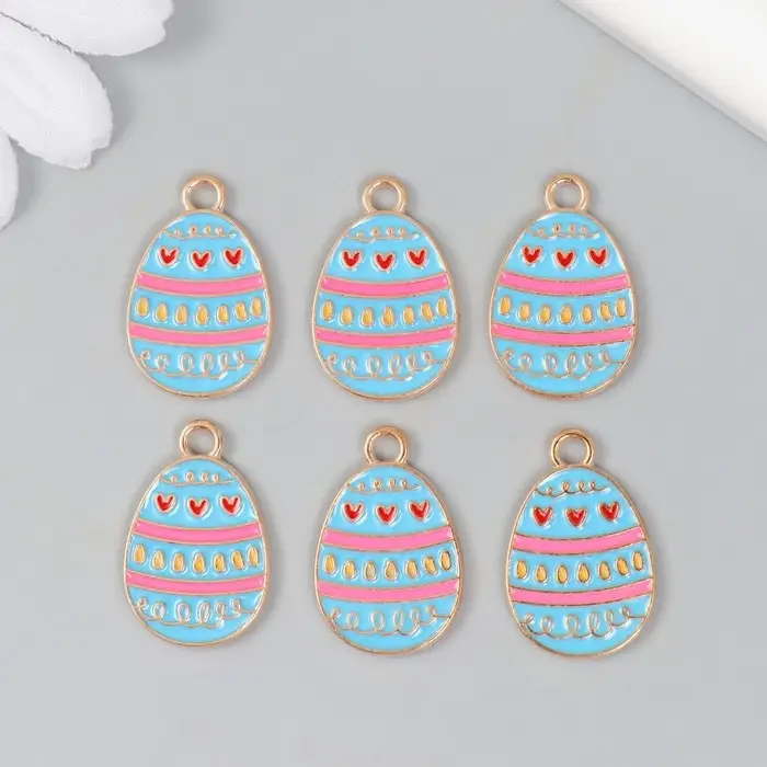 Декор для творчества металл, эмаль "Голубое яйцо с сердечками" 1,4х2,2 см