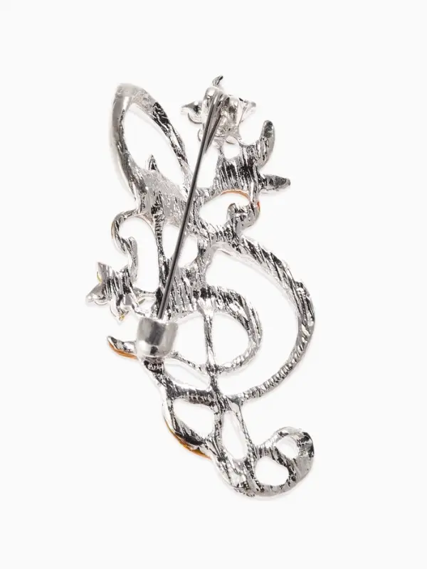 Брошь &laquo;Скрипичный ключ&raquo; с цветами, цвет бело-золотой в серебре