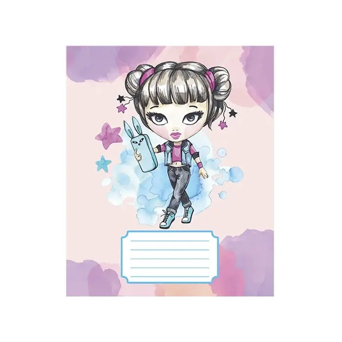 Тетрадь 12 листов в косую линейку, Calligrata, Pretty Girl, обложка мелованный картон, серые листы, МИКС