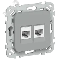 FLITE Розетка 2-местная компьютерная RJ45 категория 5Е UTP РК5е-2-0-ФлС серый IEK